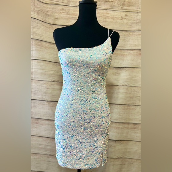 Women's one shoulder sequin bodycon dress NYE medium white - Picture 3 of 12